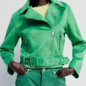 Zara Green Faux Suede Moto Jacket/Large